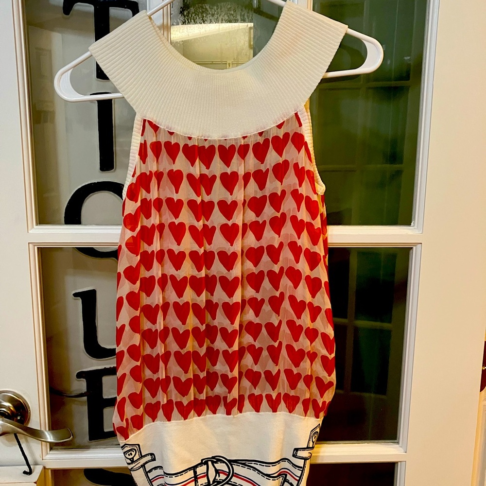 JC de Castelbajac Paris Hearts red sheer Blouse 44 Italy.